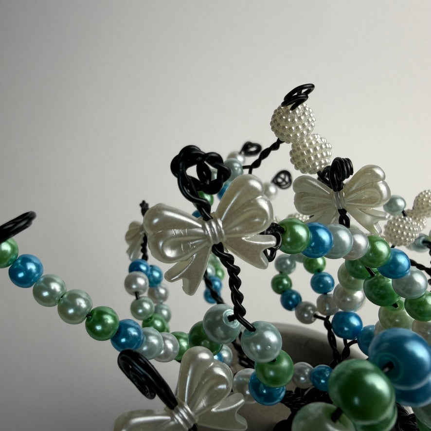 Tree of Life Bead Tree Loop Bonsai Decoration with Blue-Green Beads Handmade
