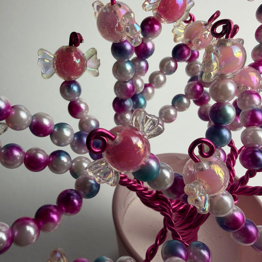 Lebensbaum Perlenbäumchen Candy Bonsai Dekoration mit pinken Perlen handgemacht