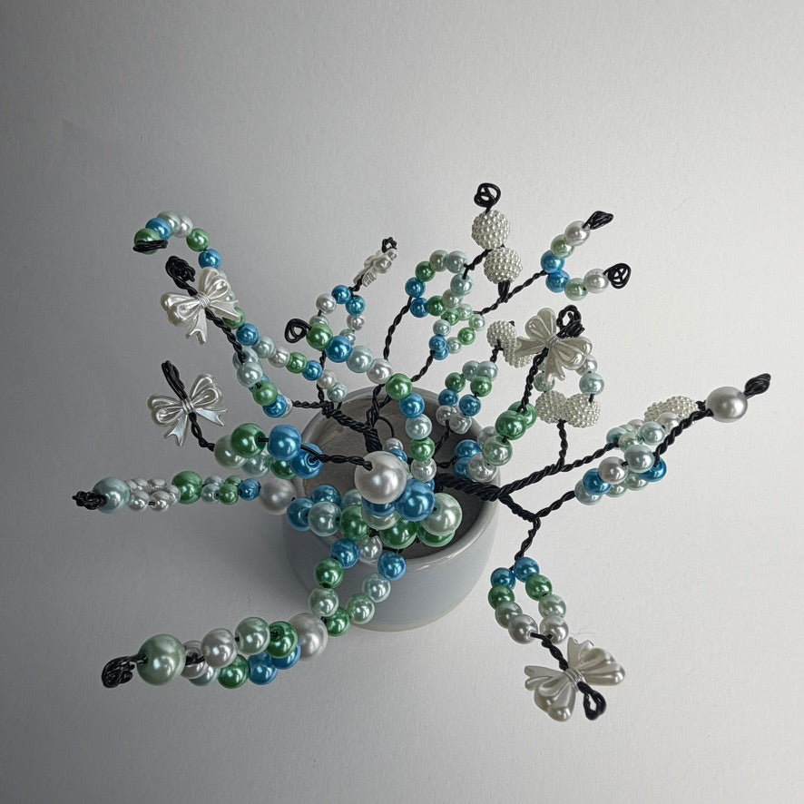 Tree of Life Bead Tree Loop Bonsai Decoration with Blue-Green Beads Handmade