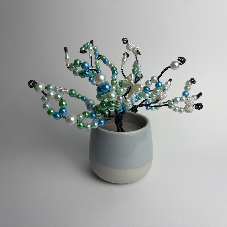 Tree of Life Bead Tree Loop Bonsai Decoration with Blue-Green Beads Handmade