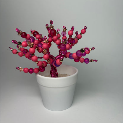 Lebensbaum Perlenbäumchen Bonsai Dekoration mit pinken Perlen handgemacht