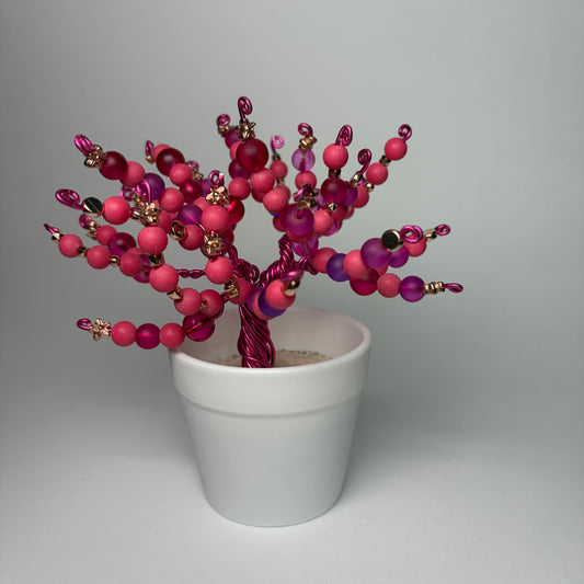 Lebensbaum Perlenbäumchen Bonsai Dekoration mit pinken Perlen handgemacht