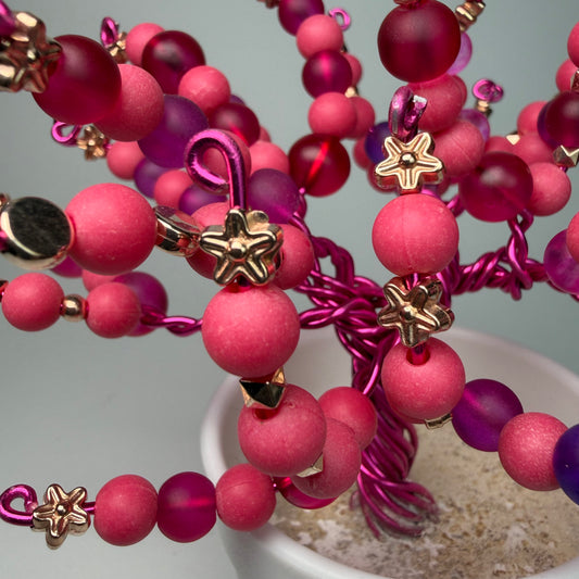 Lebensbaum Perlenbäumchen Bonsai Dekoration mit pinken Perlen handgemacht