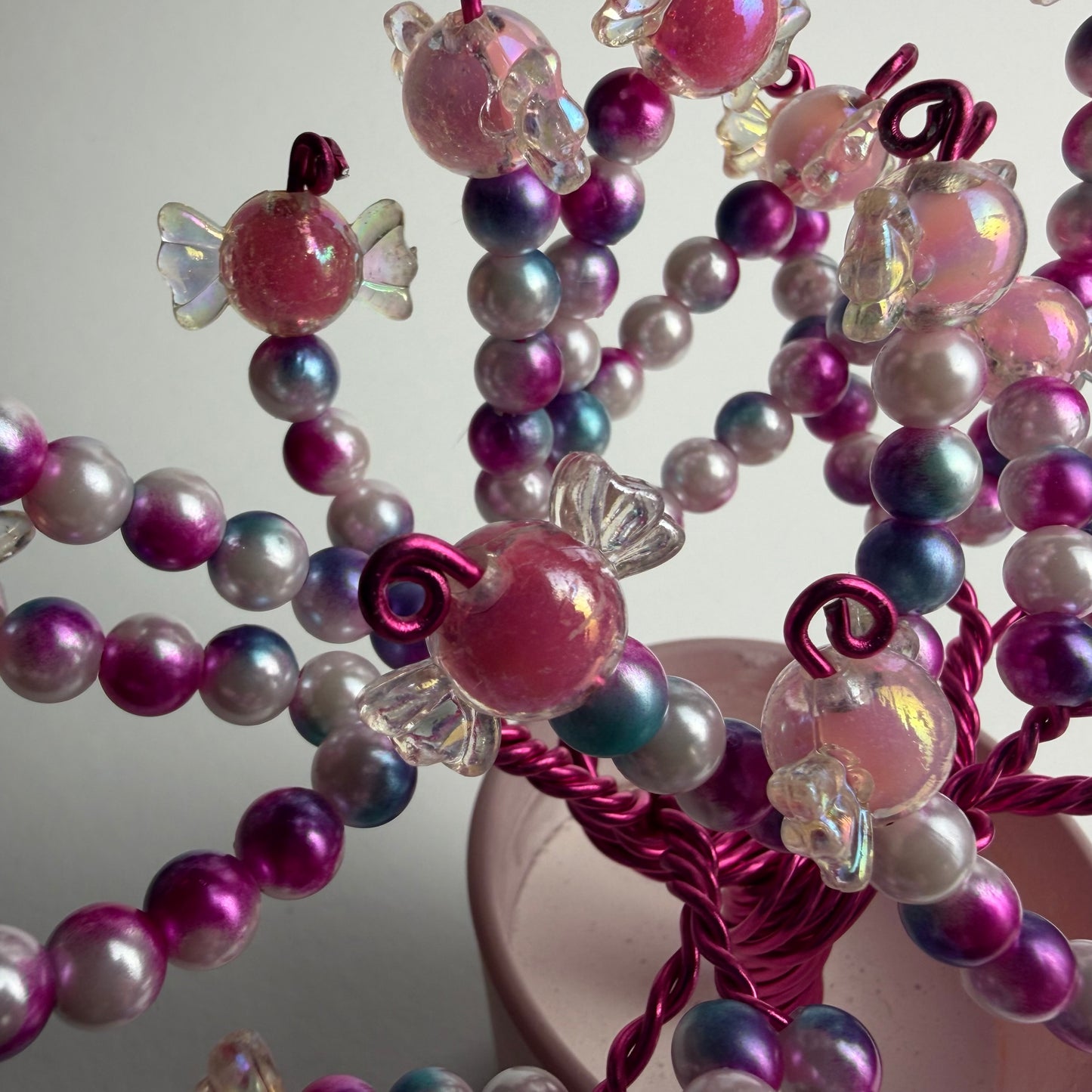 Lebensbaum Pearl Tree Candy Bonsai Decoration with Pink Pearls Handmade