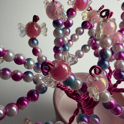 Lebensbaum Pearl Tree Candy Bonsai Decoration with Pink Pearls Handmade