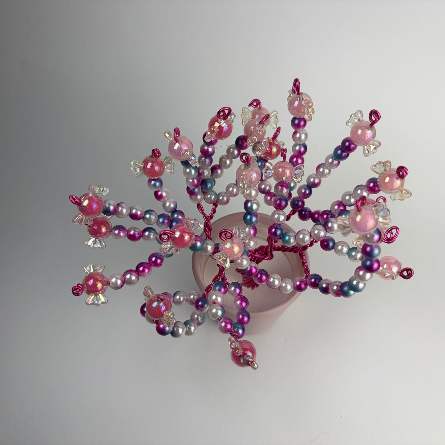Lebensbaum Pearl Tree Candy Bonsai Decoration with Pink Pearls Handmade
