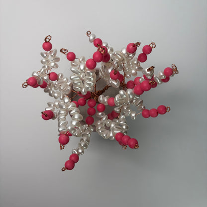 Tree of Life beaded bonsai decoration with pink beads and white stones handmade