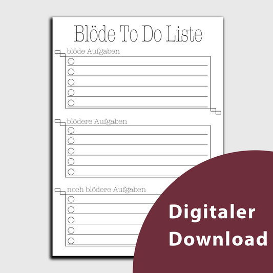 Digitales Produkt Lustige To-Do-Liste "Blöde To Do Liste" Deutsch