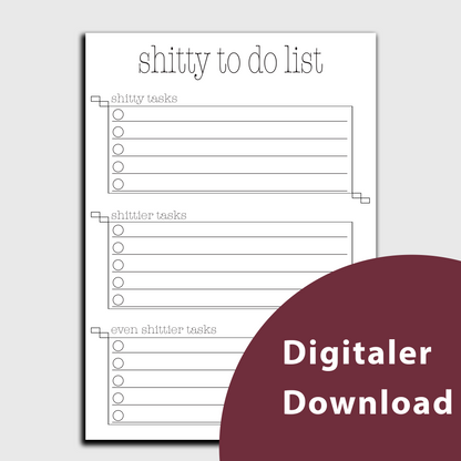 Digital Product Funny To-Do List "Shitty to do list" English