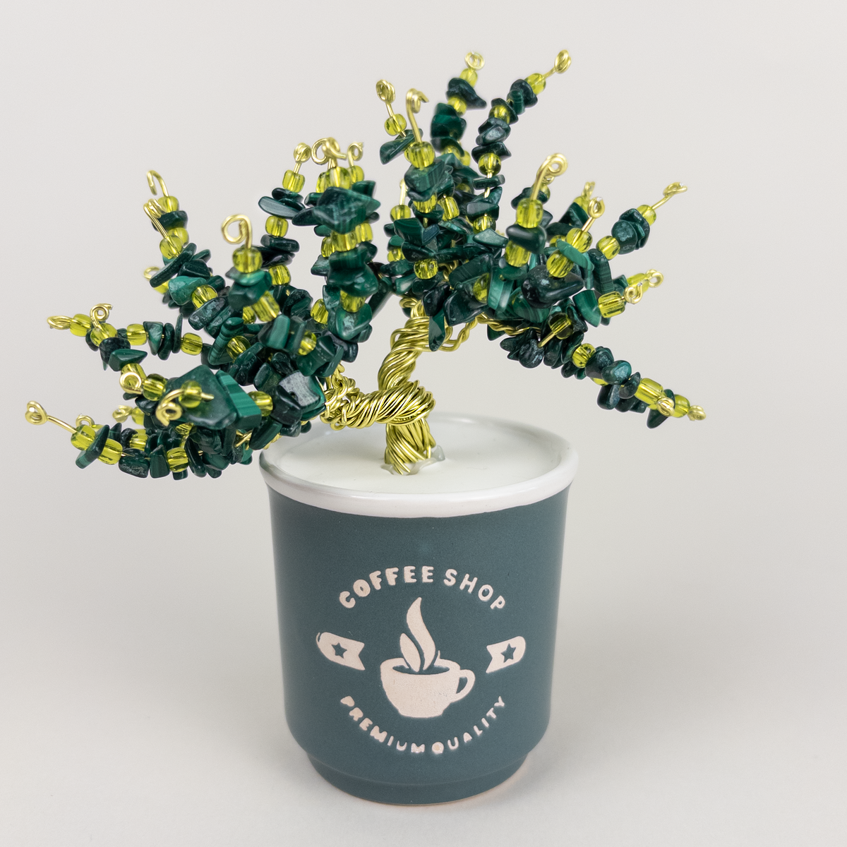 Lebensbaum Perlenbäumchen Bonsai Dekoration mit grünen Perlen und Steinen handgemacht